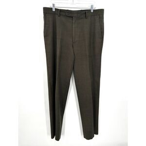 LINEA NATURALE Luxe Men's 100% Wool Olive Green Straight Leg Dress Pants Size 35